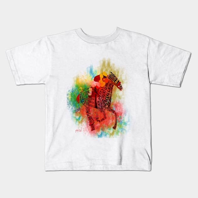 Racehorse in Typography Kids T-Shirt by Ginny Luttrell